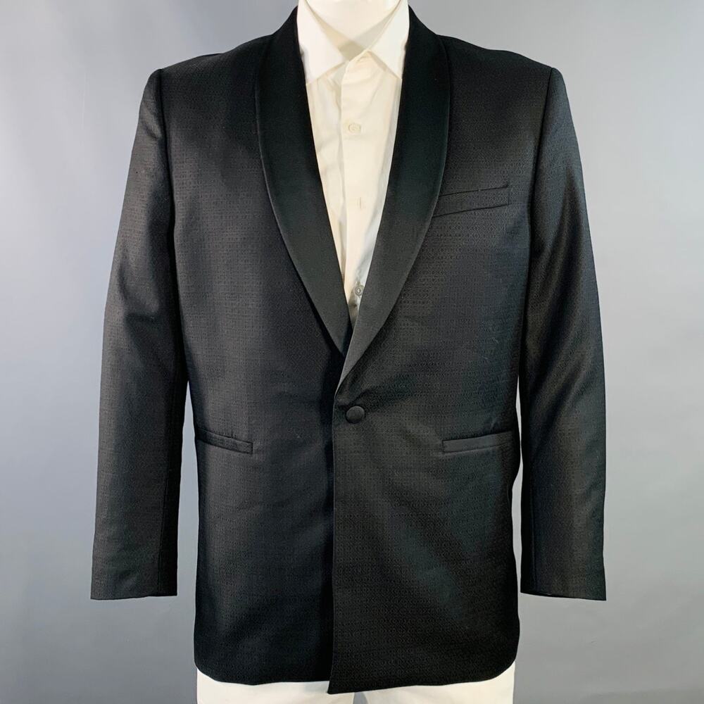 THE KOOPLES Size 42 Black Geometric Wool Blend Shawl Collar Sport Coat